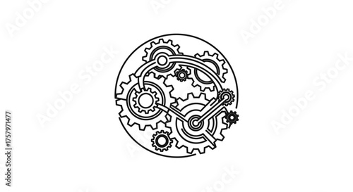 Intricate Mechanism: A Steampunk-Inspired Cogwheel Design Within a Circular Frame