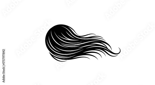 Stylized silhouette of flowing black hair on a white background graphic illustration
