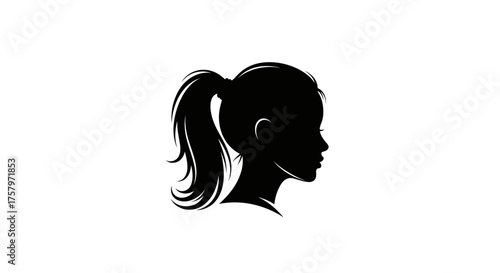 Elegant black silhouette of a woman with a ponytail hairstyle artistic design