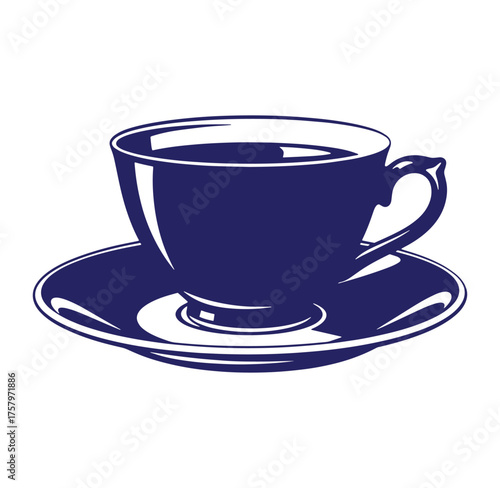Elegant vector illustration of a coffee cup and saucer depicting freshly brewed beverage