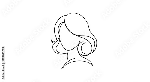 Elegant woman portrait with flowing hairstyle in minimalist black line drawing vector design concept
