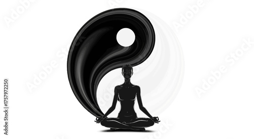 Yin Yang Harmony Silhouette Meditating Woman Balance Spiritual Symbol Concept Illustration