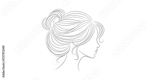 Elegant woman portrait with updo hairstyle in simple line art graphic style design