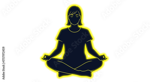 Silhouette of a woman in a meditative pose with a glowing aura emanating around her figure
