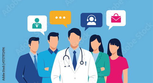 Diverse medical team offering telehealth support and online consultations for convenient healthcare access, promoting modern wellness solutions now
