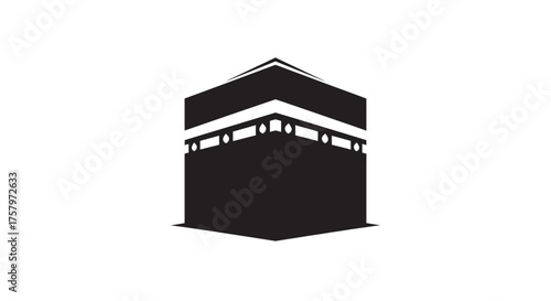 Minimalist Black and White Vector Illustration of the Holy Kaaba in Mecca Featuring Islamic