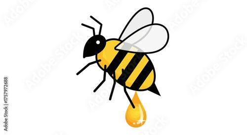 Cartoon style of a cute bee with a drop of honey vector illustration design