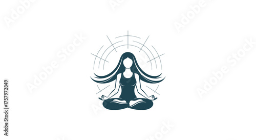 Aesthetic representation of a woman meditating in a seated lotus position, embodying wellness and