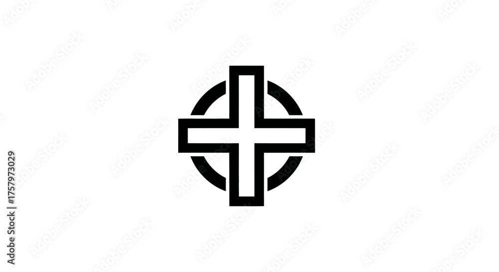 Fototapeta premium Geometric cross symbol with circle shape featuring abstract religious and health representation