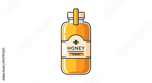 Illustration of a honey jar with a bee icon on a white background depicting natural sweetness