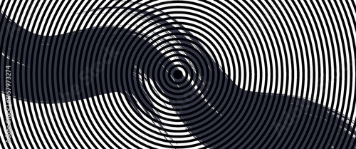Distressed background in black and white texture with circles, spots, scratches, and lines. Abstract vector illustration.