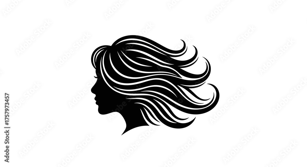 Obraz premium Elegant woman silhouette with flowing hair perfect for beauty and fashion designs