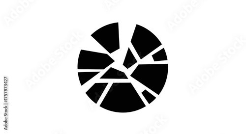Broken circle shattered into geometric pieces, depicting fragility and transformation design