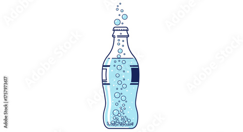 Sparkling water bottle illustration with rising bubbles and clean design aesthetic for refreshment