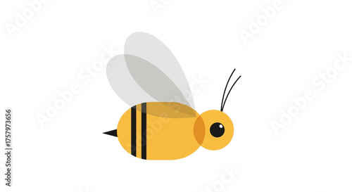 Cute minimalist cartoon bee illustration with simple geometric shapes on a white background