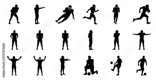 American football players in action silhouette sport