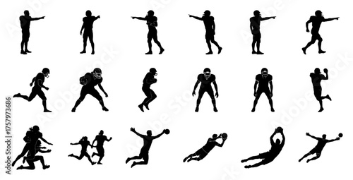 American football players in action silhouettes running