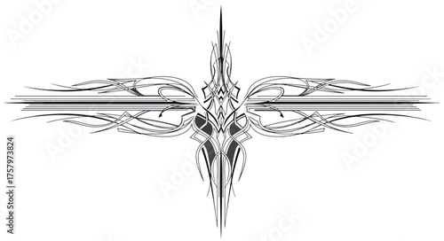 Abstract decorative design in black and white with ornamental details