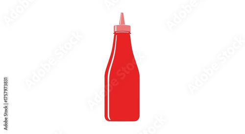 Cartoon ketchup bottle with red sauce on white background illustration design