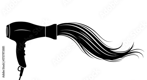 Stylized hair dryer with flowing hair representing beauty and hair care products concept