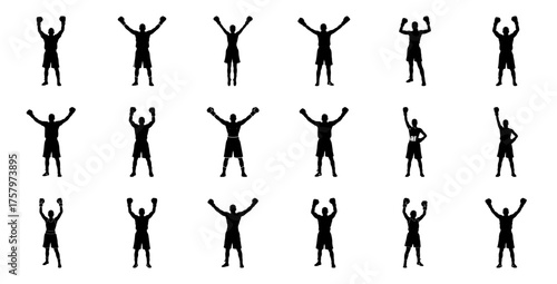 Boxing silhouettes celebrating victory fighter celebration