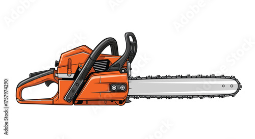 Professional orange chainsaw ready for powerful cutting jobs, ideal for forestry, construction, or home improvement projects with its sharp blade and sturdy design