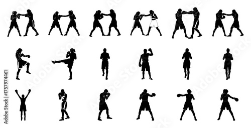 Female boxers in various poses boxing silhouettes