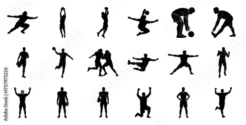 Football players in action poses silhouettes