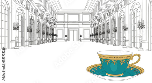 A tranquil tea break in a stunning palace setting, promising refined elegance and luxurious relaxation for your sophisticated lifestyle and design projects
