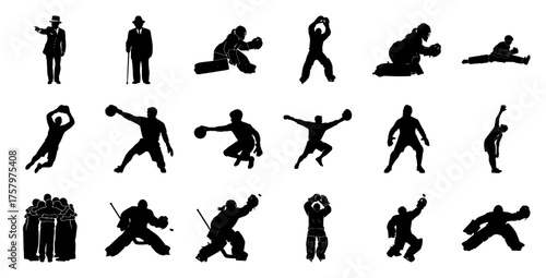 Hockey players and figures in action sport goalie