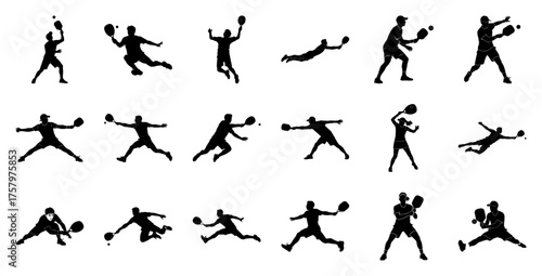 Racquet sport players in action silhouette tennis