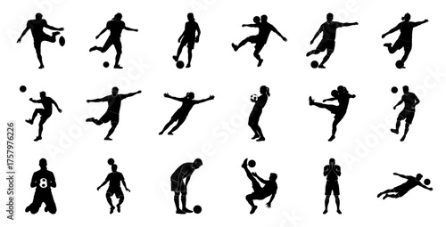 Soccer players in action football silhouettes