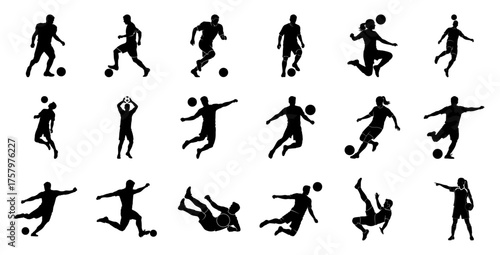 Soccer players in action football silhouette