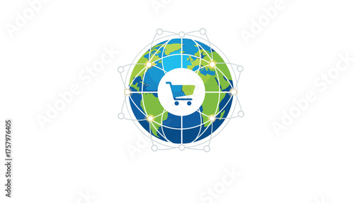 Global online shopping network with a shopping cart icon on a vibrant Earth - expand your eCommerce reach and connect with a worldwide marketplace today