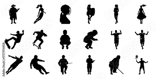 Sports figures in silhouette action people