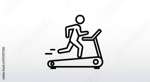 Person Running on Treadmill, Simple Line Art, Isolated on White Background