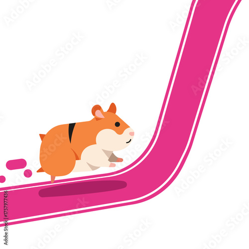 A cute cartoon hamster with orange fur and a black stripe runs energetically on a vibrant pink track, swiftly symbolizing progress and determination.