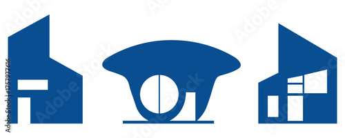 Modern Architecture Icons – contemporary building symbols, urban real estate silhouettes, city design elements