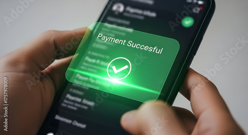 Confident payment success shown on smartphone screen with glowing green checkmark