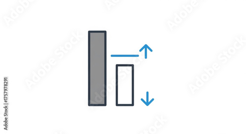 Column chart with up and down arrows representing data comparison and analysis for business presentation