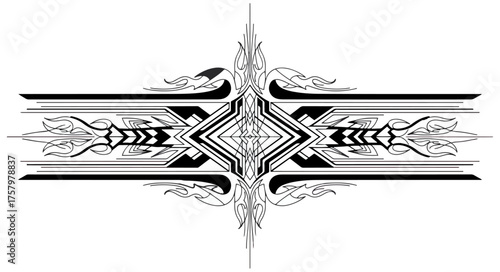 Abstract geometric ornamental design in black and white