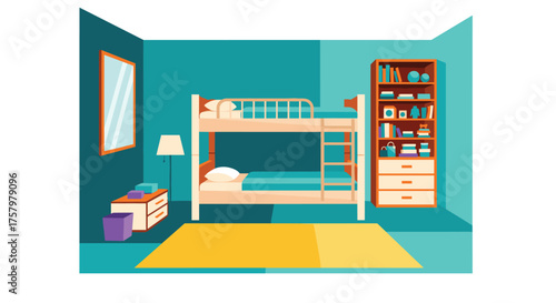 Cozy bunk bed room scene with vibrant colors, perfect for children's stories, interior design concepts, or creative projects