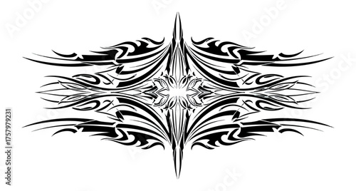 Abstract geometric starburst with ornamental details on black