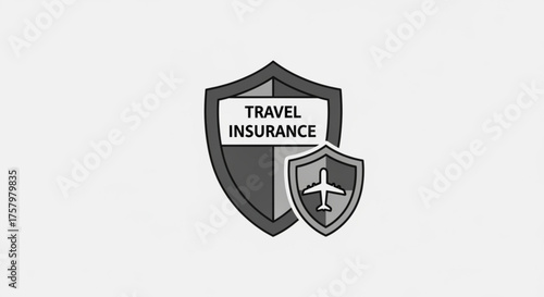 Travel insurance concept with shield and airplane icon protection for trip, vacation, and holiday with secure coverage