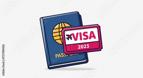 A passport and visa, representing international travel documents, immigration, and permission for entry in 2023