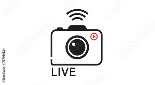 Live stream camera icon symbol of online broadcasting, video recording, or social media content creation modern and minimalist design