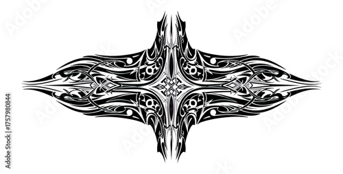 Abstract ornamental design with symmetrical pattern on black background