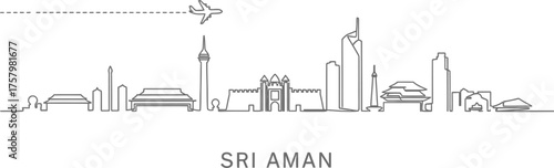 Sri Aman City Skyline with Airplane