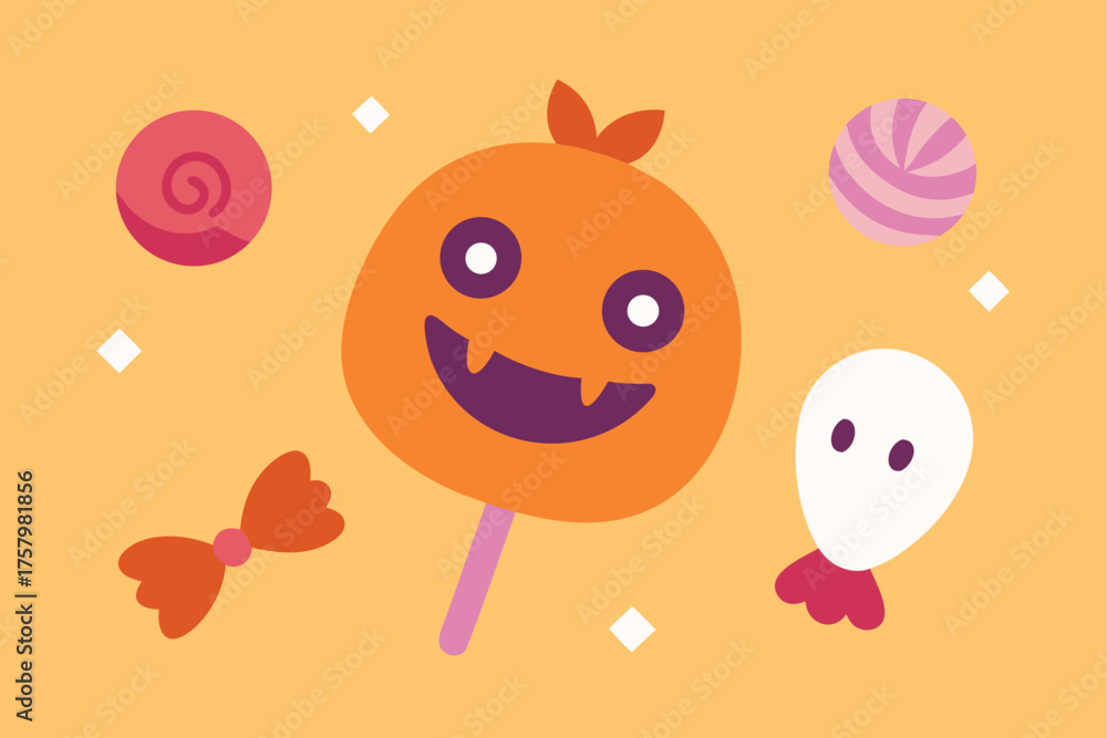 Fototapeta premium Cute Halloween Candy Watercolor Background Design