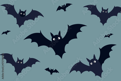 Cute Watercolor Bats Flying Halloween Pattern